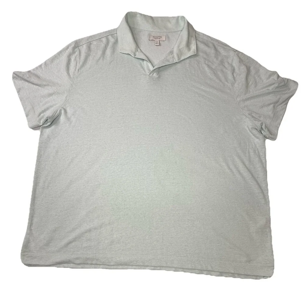 Banana Republic Linen Blend Polo Shirt Light Blue Dew Drop Men's XXL